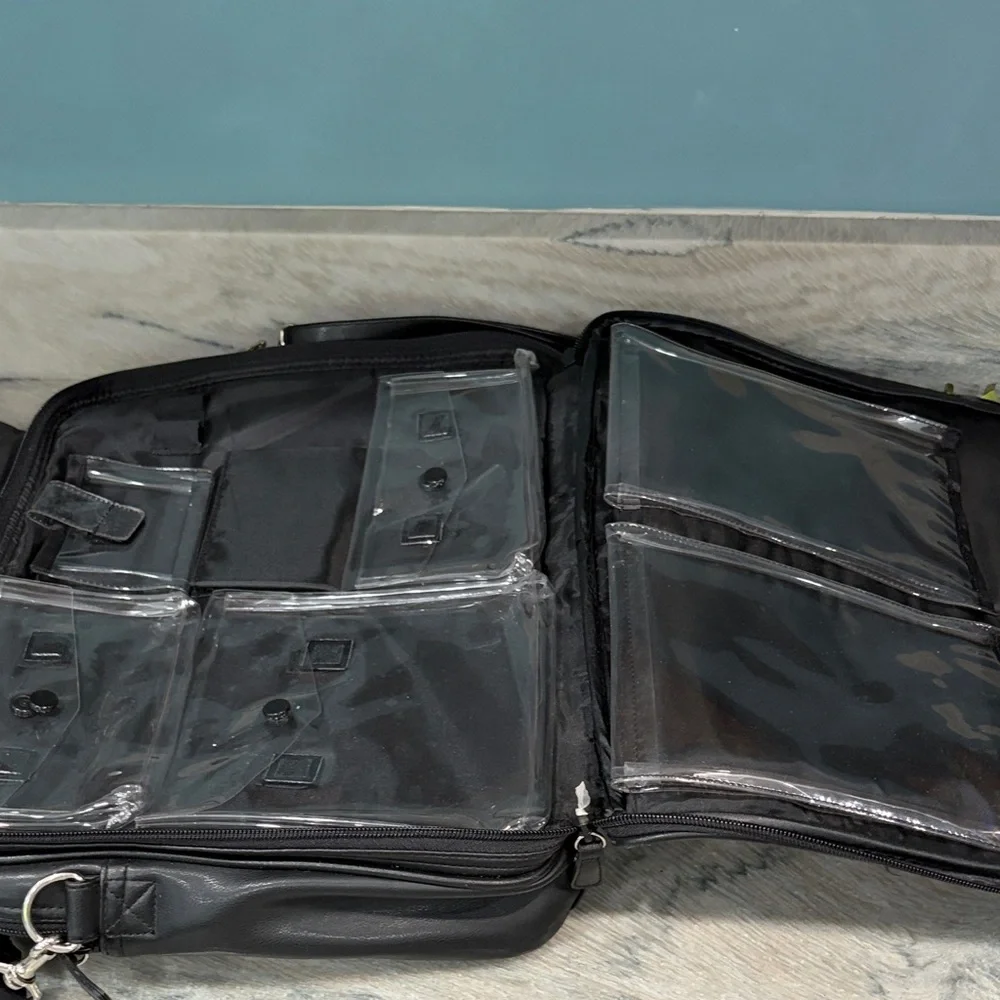 Men's Women’s Avon sellers Black Leather Briefcase with Silver Hardware